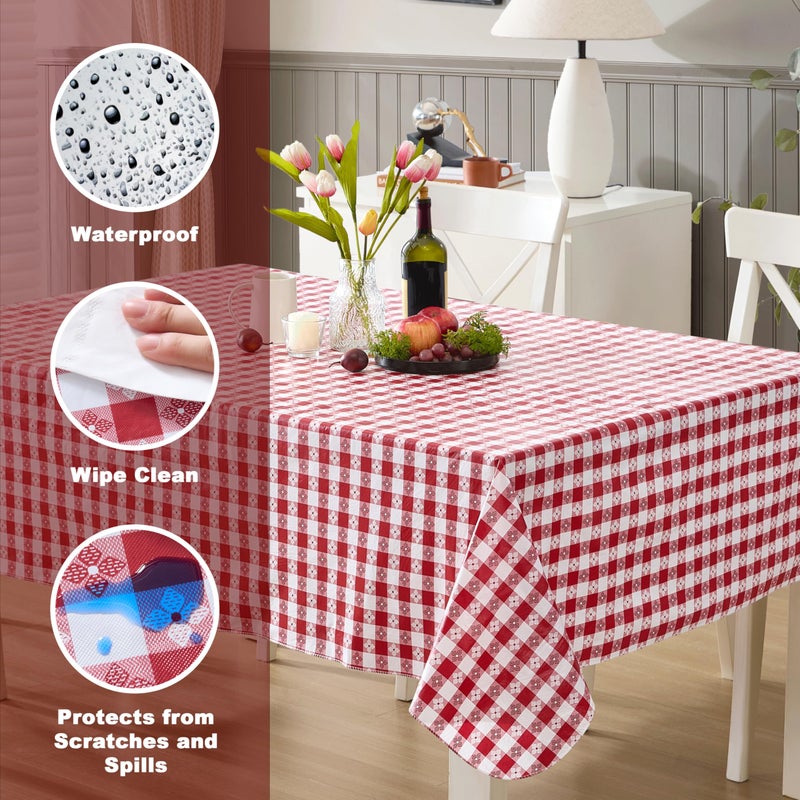 Newbridge 60 x 84 Inch Rectangle Vinyl Tablecloth with Flannel Backing, Bistro Tavern Check, CafÃ© Checkered Indoor Outdoor Vinyl Table Cover for Picnic, Barbecue and Patio Dining, Red - Image 3